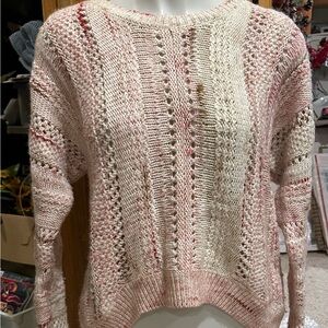 Kimchi Blue Pink and Cream Crew Neck Sweater with Intricate Knit
